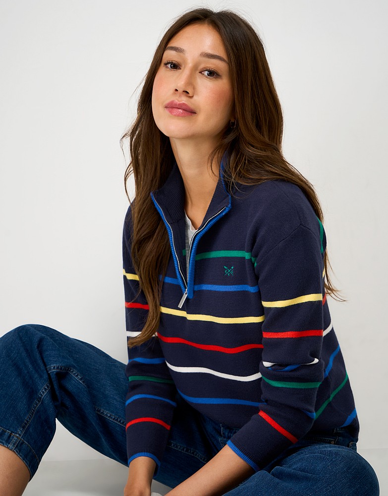 Striped Half-Zip Jumper in Navy & Multi
