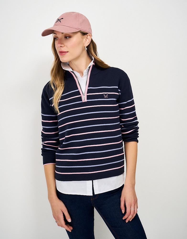 Kiefer Half Zip Jumper in Navy Pink Stripe