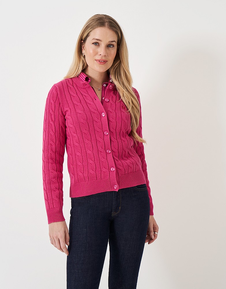 Heritage Cable Knit Cardigan in Bright Pink