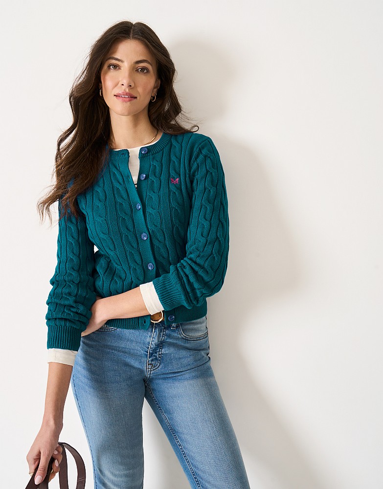 Heritage Cable Knit Cardigan in Blue
