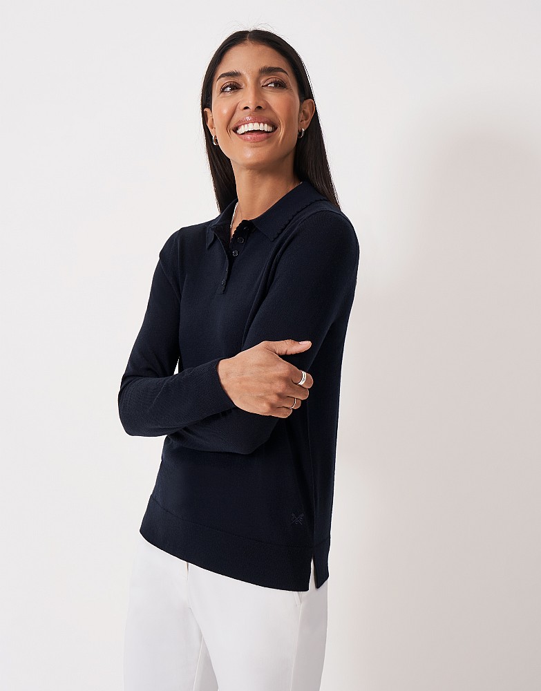 Merino Collar Button Up Jumper in Navy