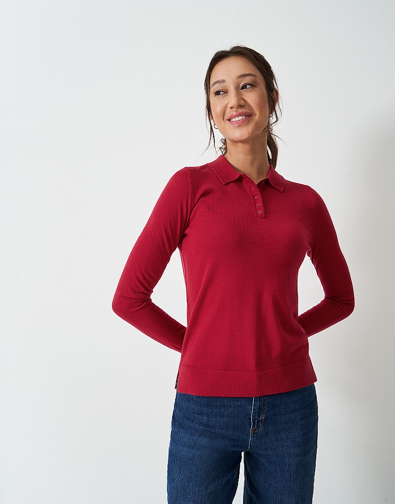 Merino Collar Button Up Jumper in Red