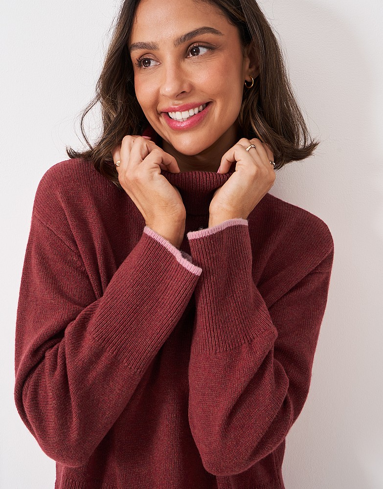 Harmony Merino Blend Drop Shoulder Funnel Neck Jumper in Maple