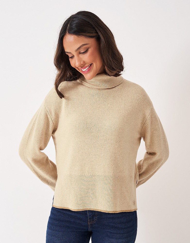 Harmony Merino Blend Drop Shoulder Funnel Neck Jumper in Oat