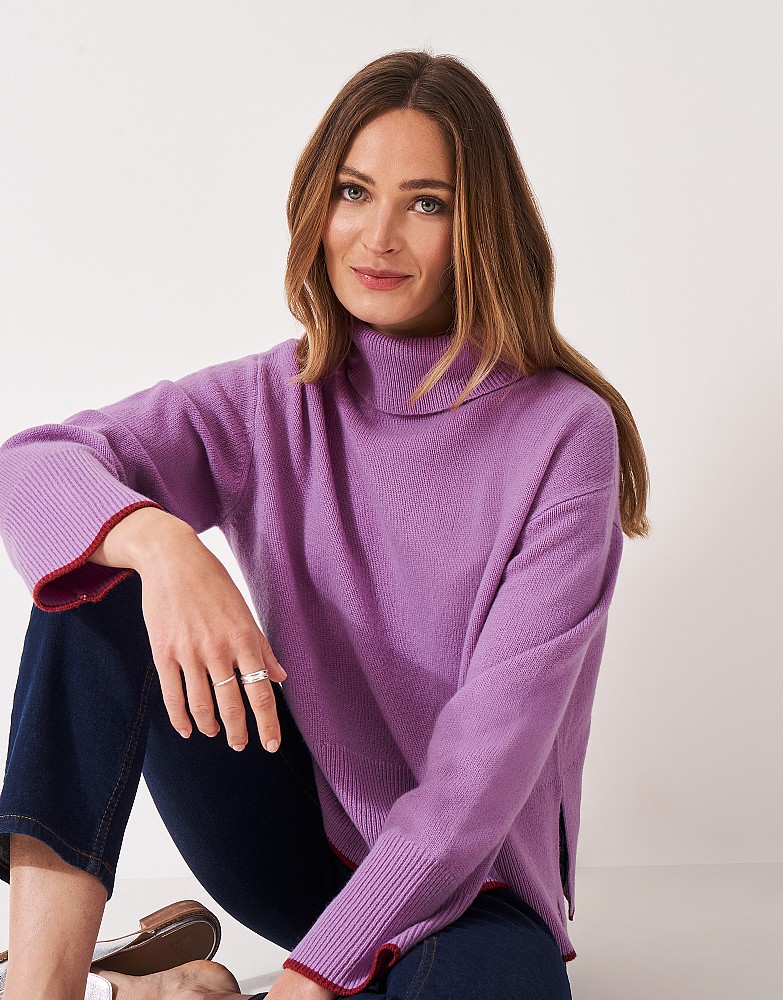 Harmony Merino Wool Blend Funnel Neck Jumper in Purple