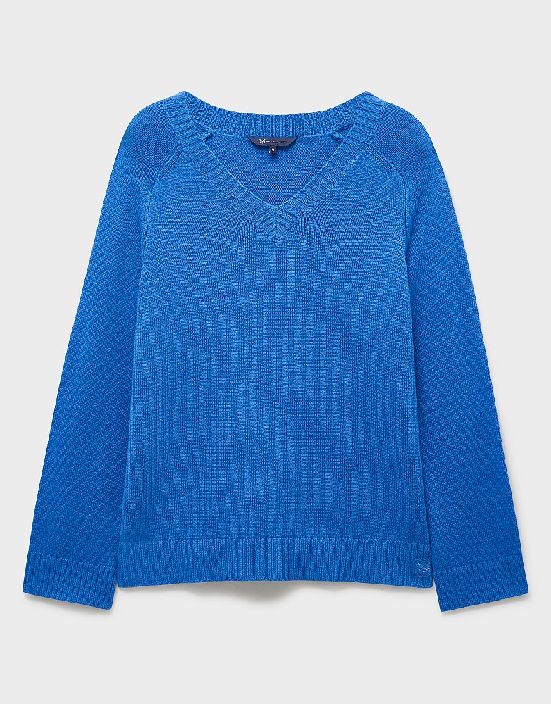 Women's V Neck Saddle Shoulder Jumper in Blue from Crew Clothing