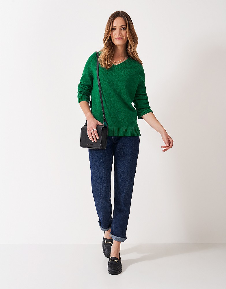 Harmony V Neck Saddle Shoulder Jumper in Green