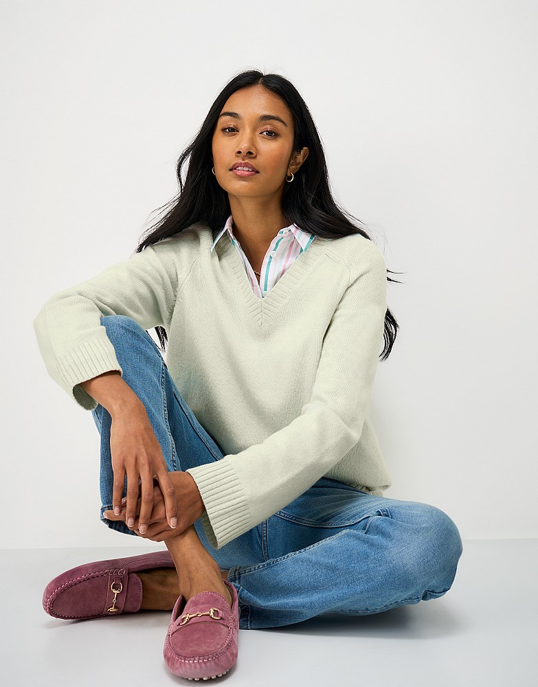 Harmony V Neck Saddle Shoulder Jumper in Mint Green