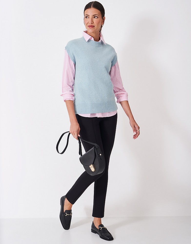 Harmony Merino Blend Crew Neck Knitted Vest in Blue