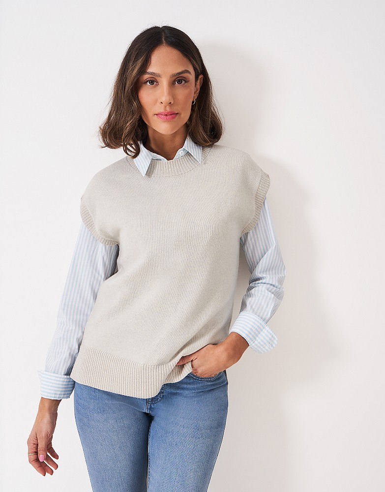 Harmony Merino Blend Crew Neck Knitted Vest in Beige