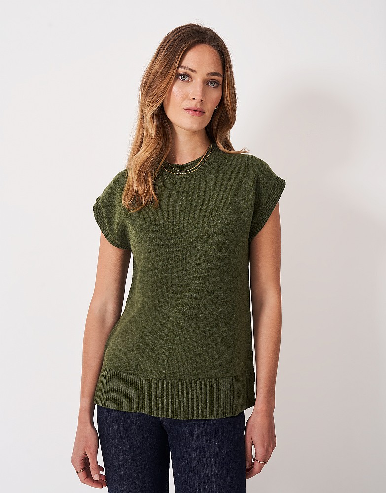 Harmony Merino Blend Crew Neck Knitted Vest in Green