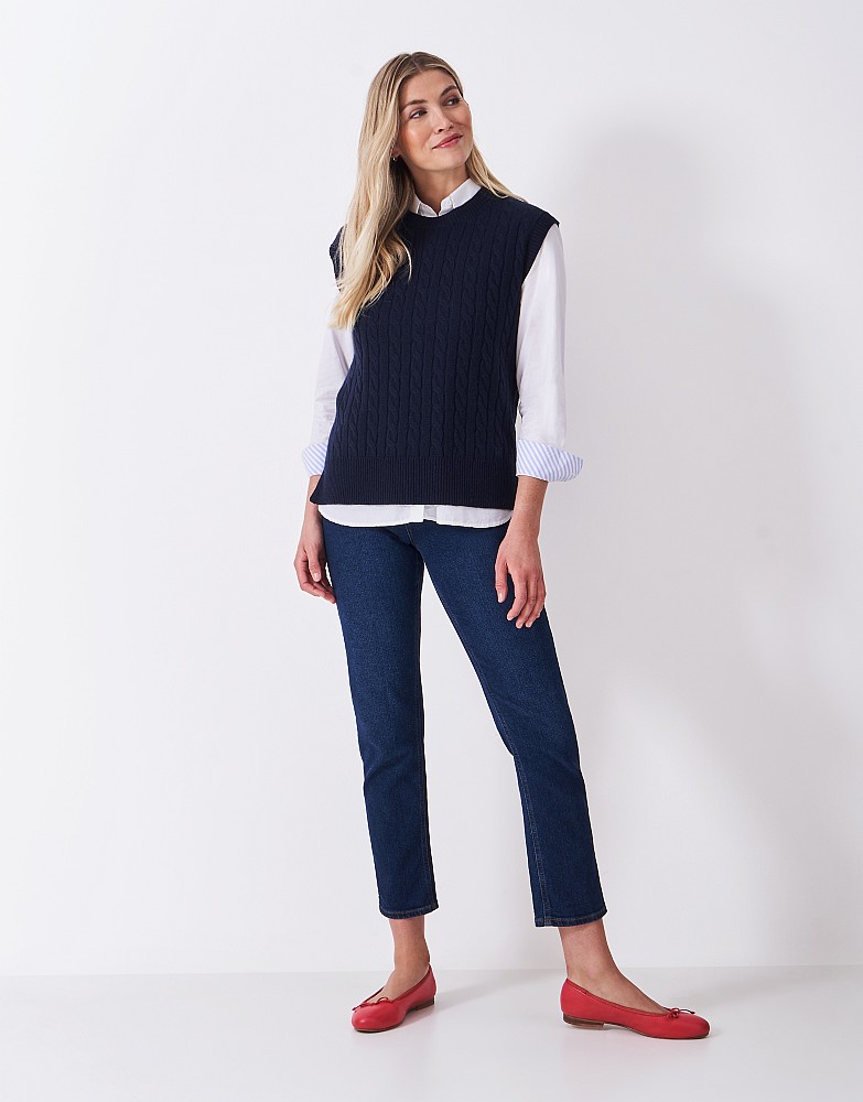 Harmony Heritage Cable Crew Neck Vest in Navy