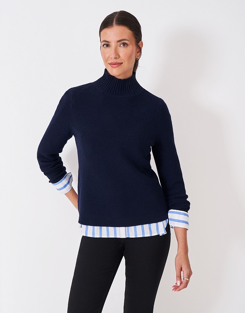 Harmony Merino Blend Funnel Neck Jumper in Navy