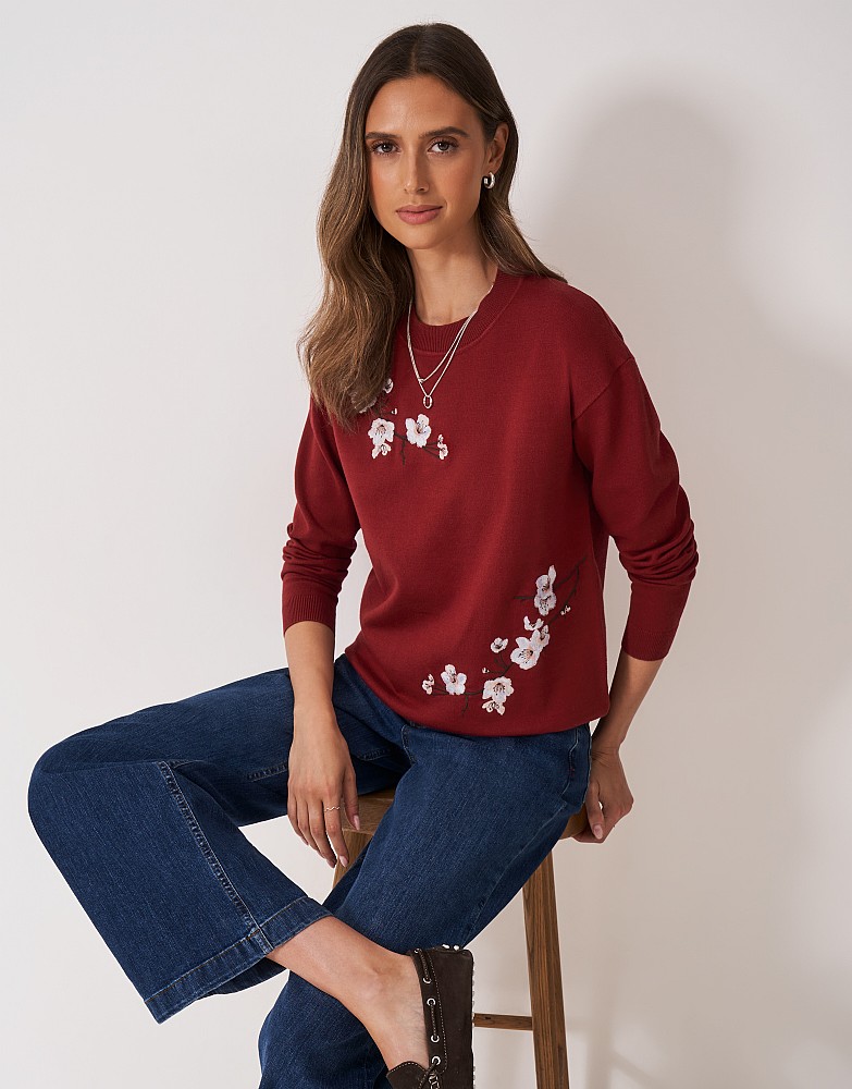 Fleur Jacquard Drop Sleeve Jumper in Red