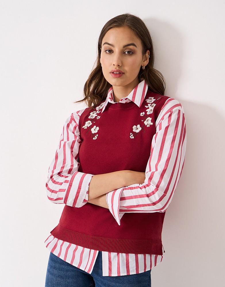 Fleur Jacquard Knitted Vest in Red