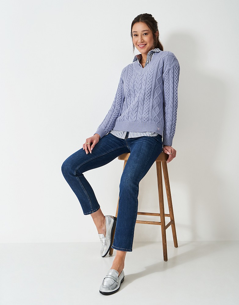Multi Cable V Neck Jumper in Lavender
