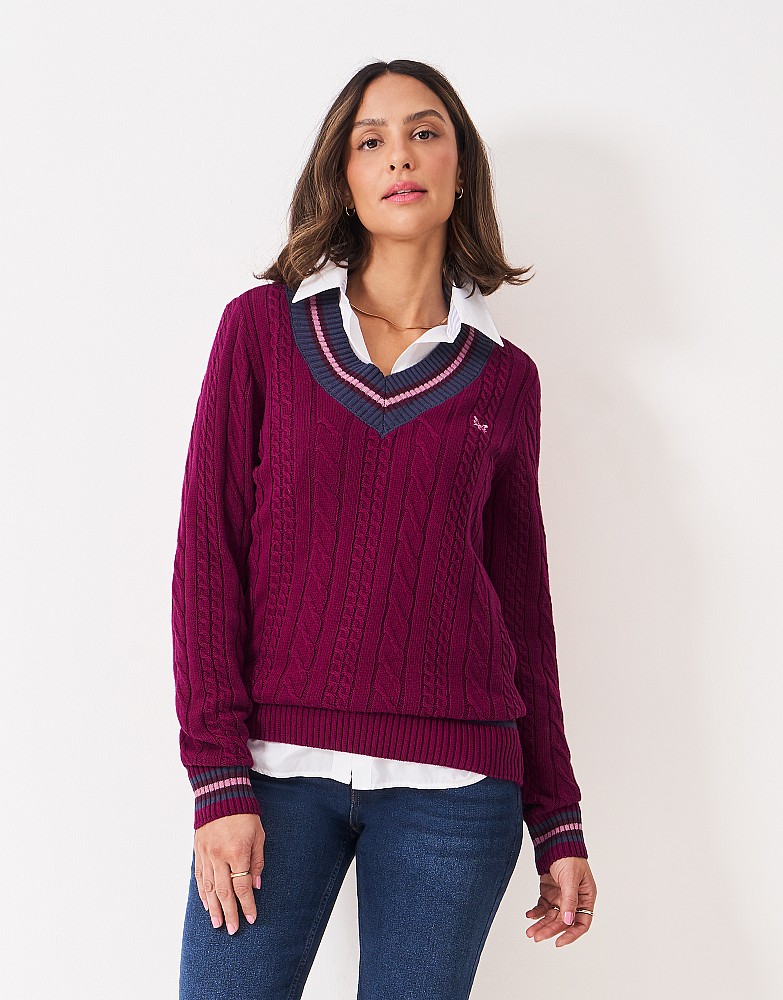 Cricket Cable Knit Jumper in Red