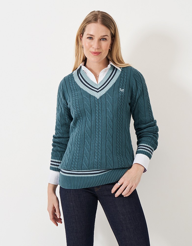 Cricket Cable Knit Jumper in Teal