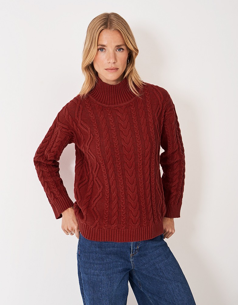 High Neck Multi Cable Jumper in Red