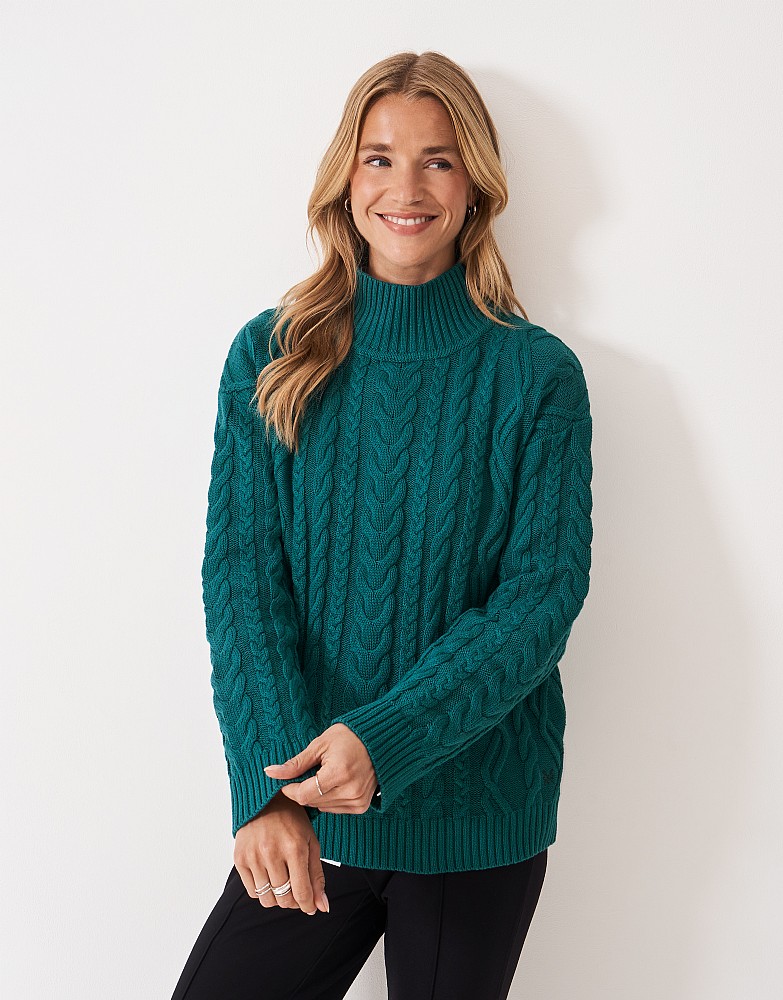 High Neck Multi Cable Jumper in Green