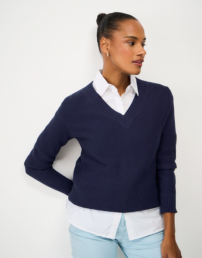 Lauren V-Neck Cotton Jumper in Blue