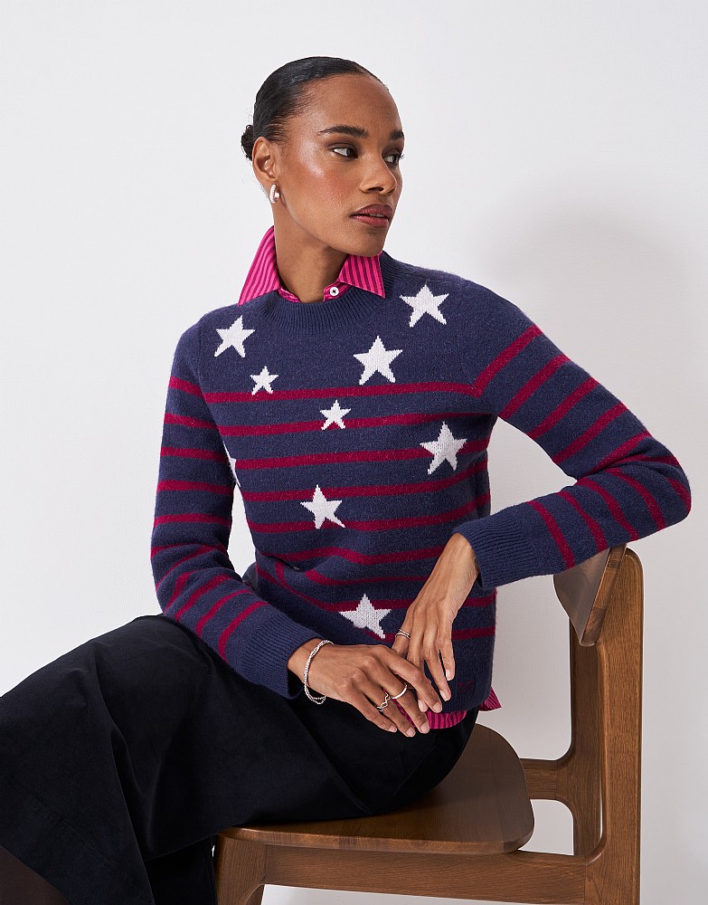 Glitterball Star Jumper in Navy and Red