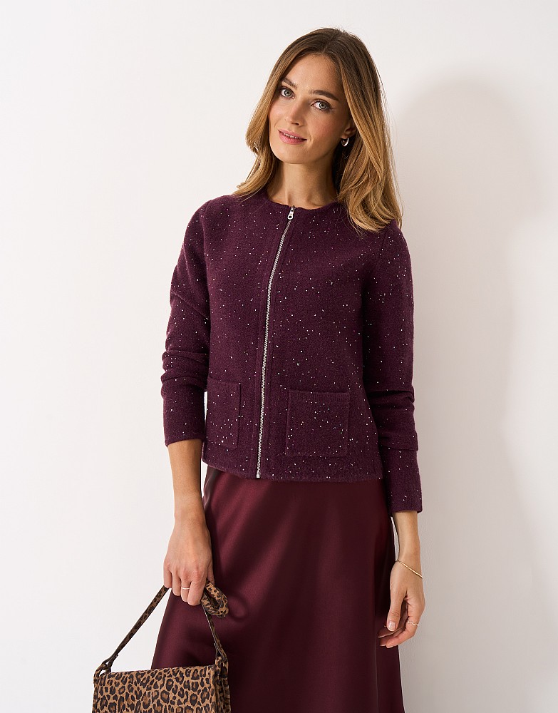 Glitterball Knitted Jacket in Port Red