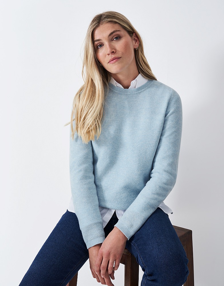 Harmony Merino Wool Crew-Neck Jumper in Light Blue