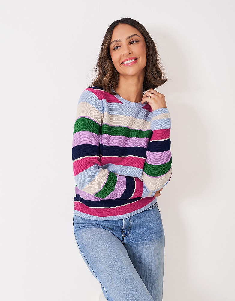 Harmony Merino Wool Crew-Neck Jumper in Multicoloured Stripes