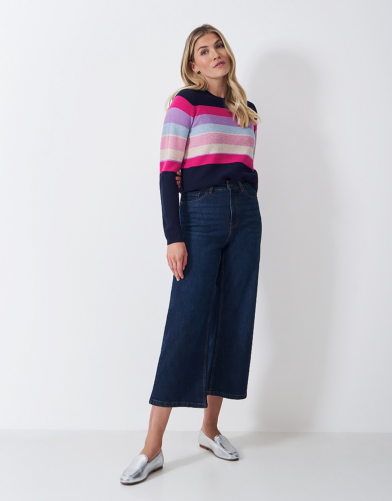 Harmony Merino Wool Crew-Neck Jumper in Navy and Multi