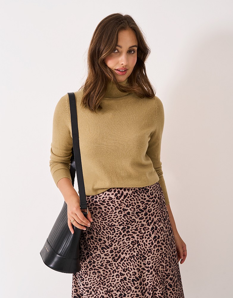 Libby Merino Wool & Cashmere Roll Neck Jumper in Camel