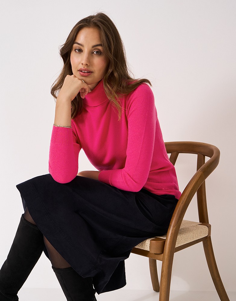 Libby Merino Wool & Cashmere Roll Neck Jumper in Pink