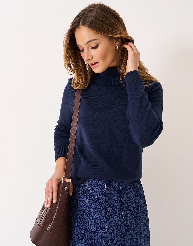 Libby Merino Wool & Cashmere Roll Neck Jumper in Blue