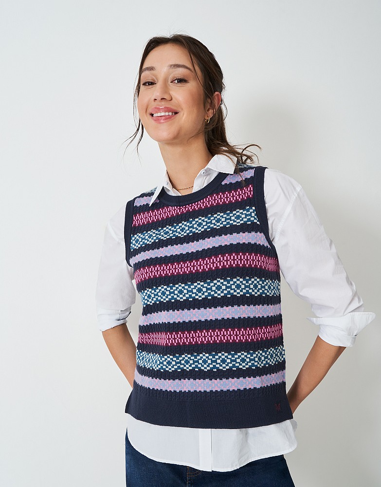 Crew Neck Fairisle Vest in Navy and Purple