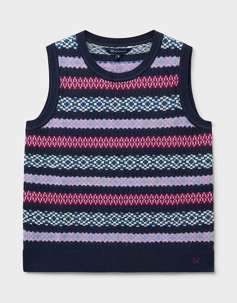 Women's Crew Neck Fairisle Vest in Navy and Purple from Crew Clothing