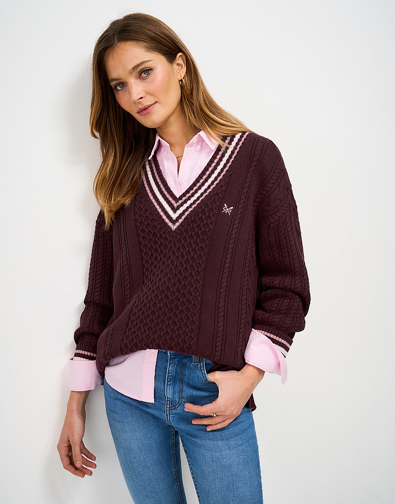 Oversized Cotton Cricket Jumper in Burgundy