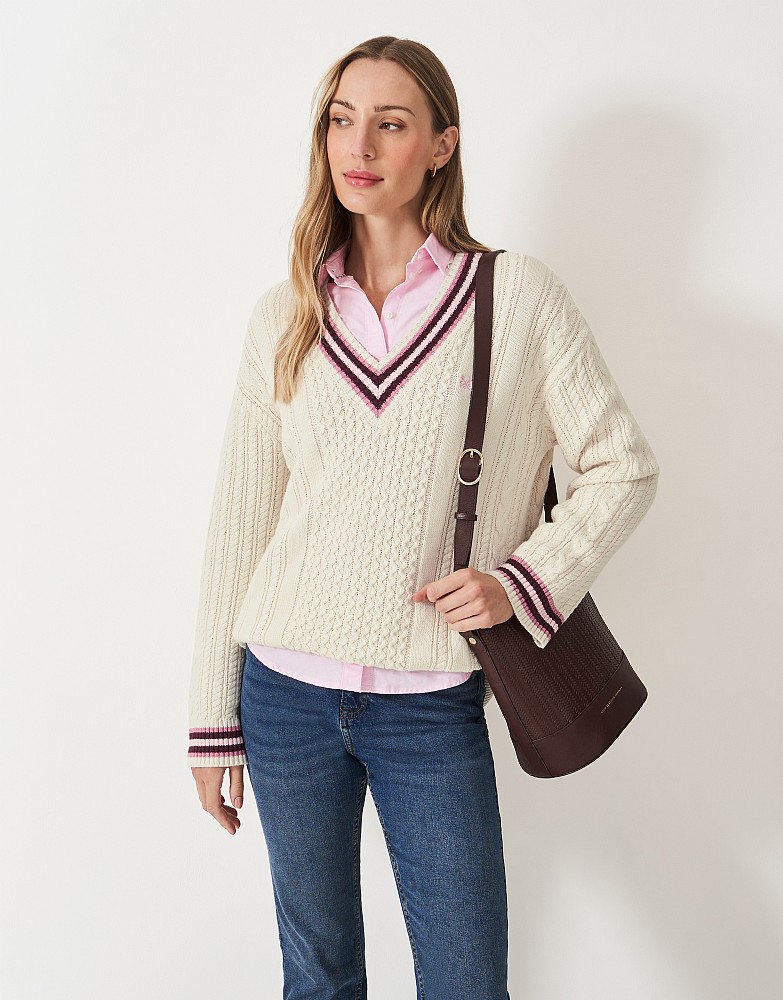 Oversized Cotton Cricket Jumper in Cream