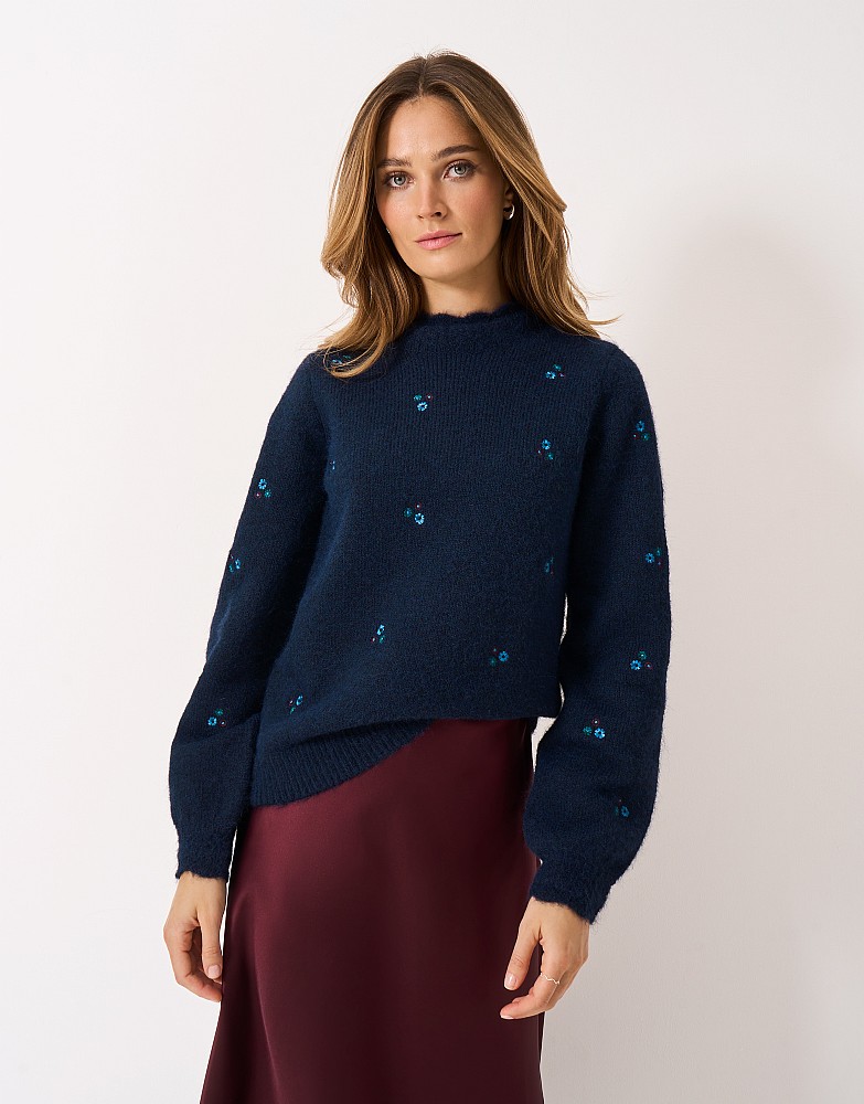 Embroidered Knitted Jumper in Navy