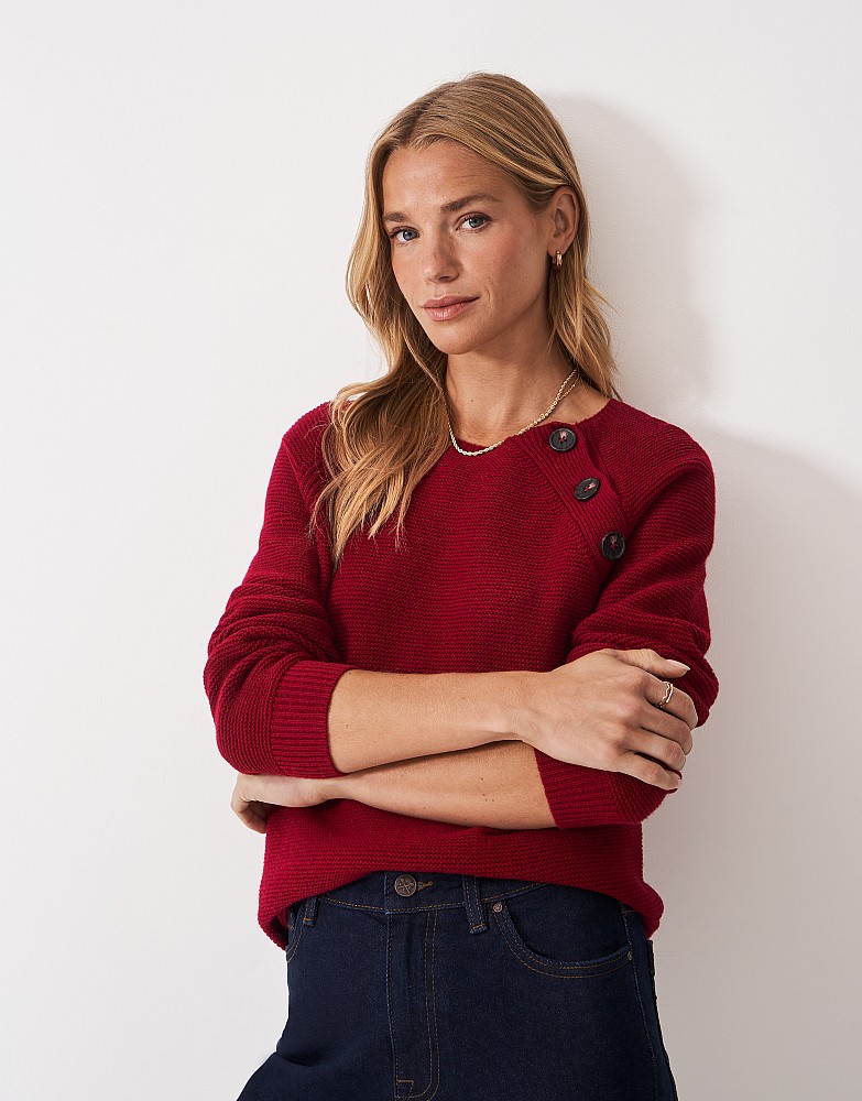 Harmony Button Neck Jumper in Cherry