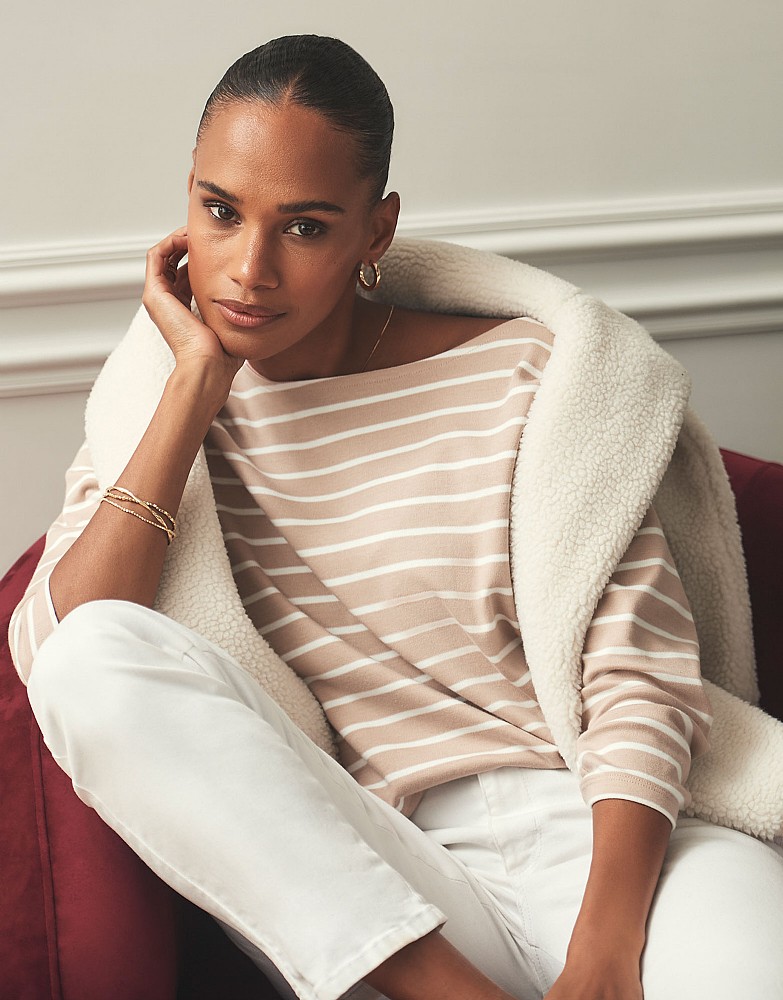 Ultimate Breton Top in Beige & White Stripes
