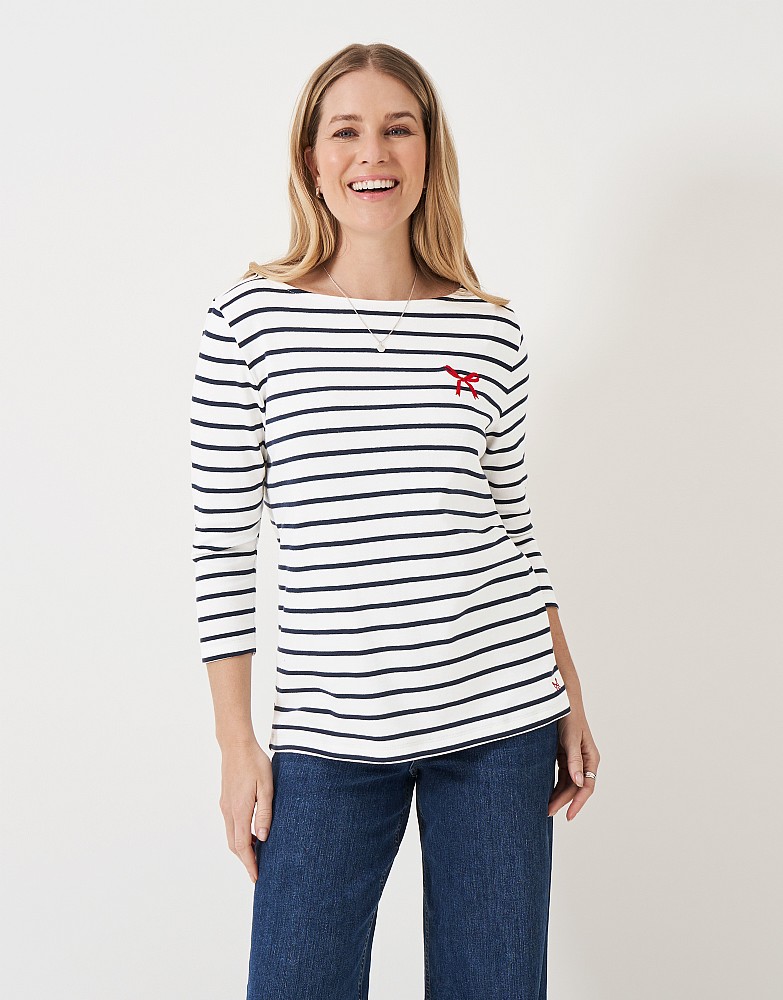 Bow Embroidered Ultimate Breton in Navy and White Stripes