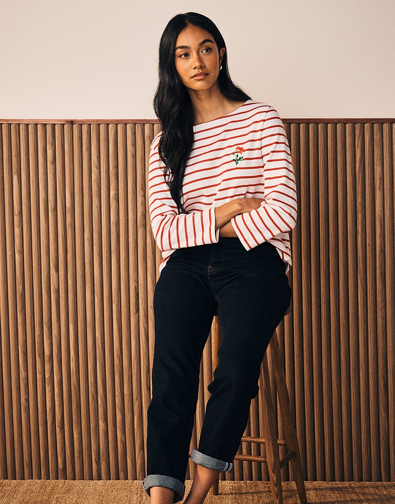 Poppy Embroidered Ultimate Breton in Red and White Stripes