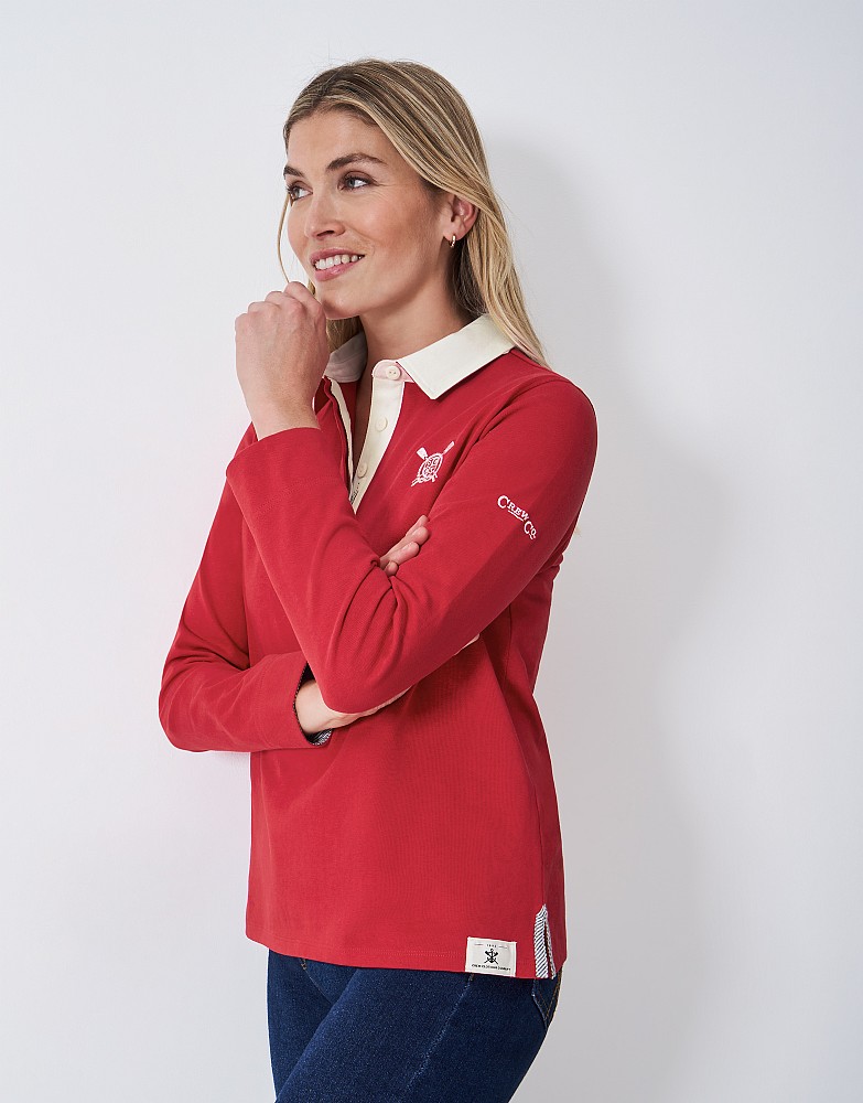 Plain Long Sleeve Rugby Shirt in Red