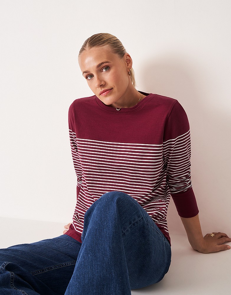 Cotton Cassandra Top in Burgundy and White
