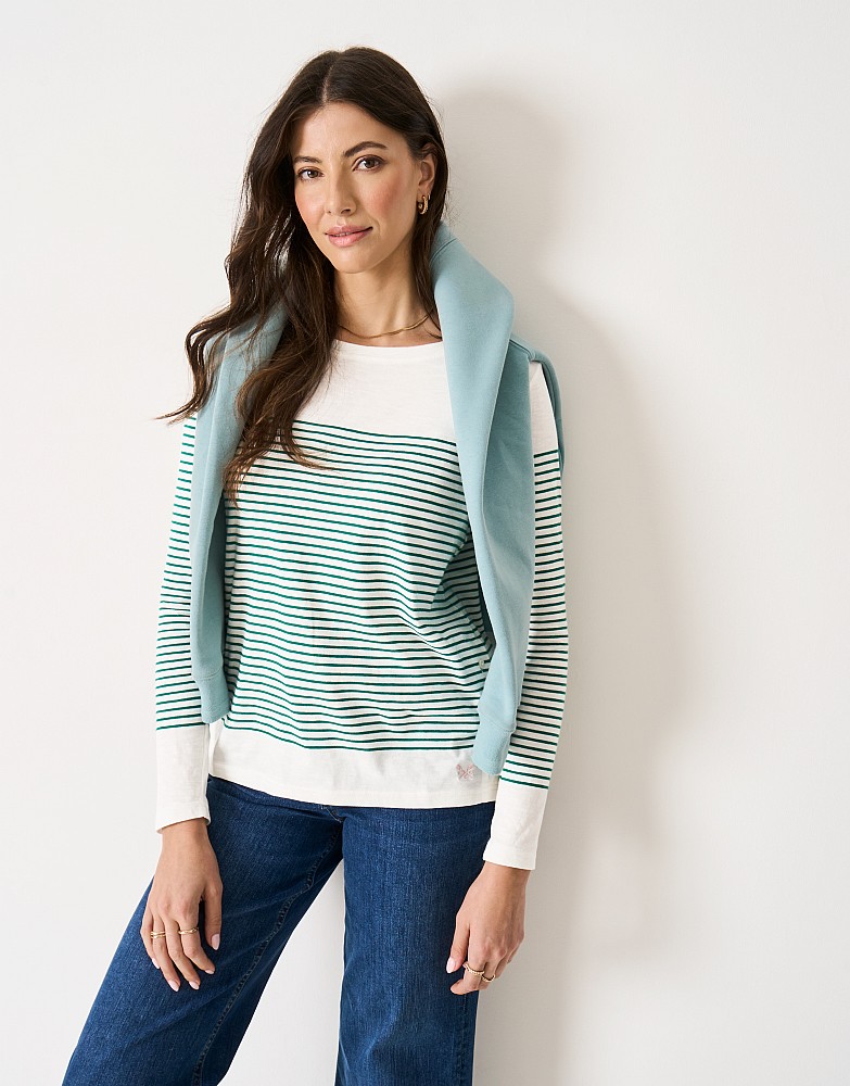 Cotton Cassandra Top in White & Green Stripes