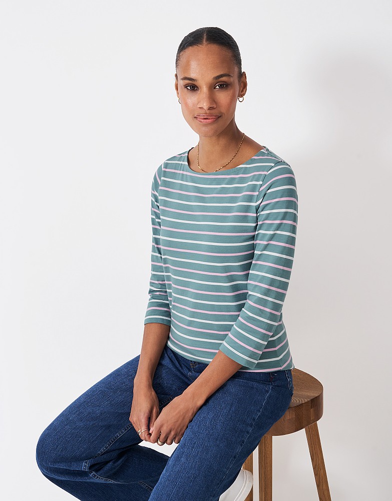 Essential Breton Top in Green Stripes