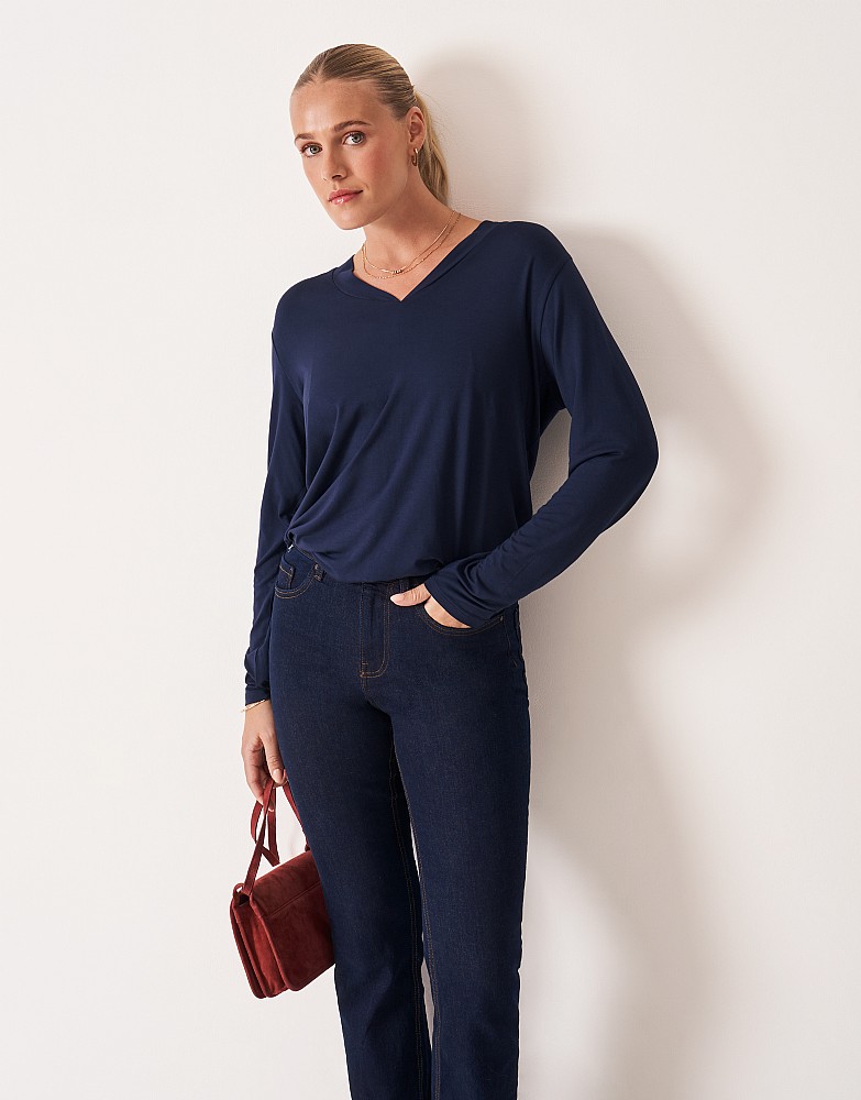 Modal V-Neck Top in Navy