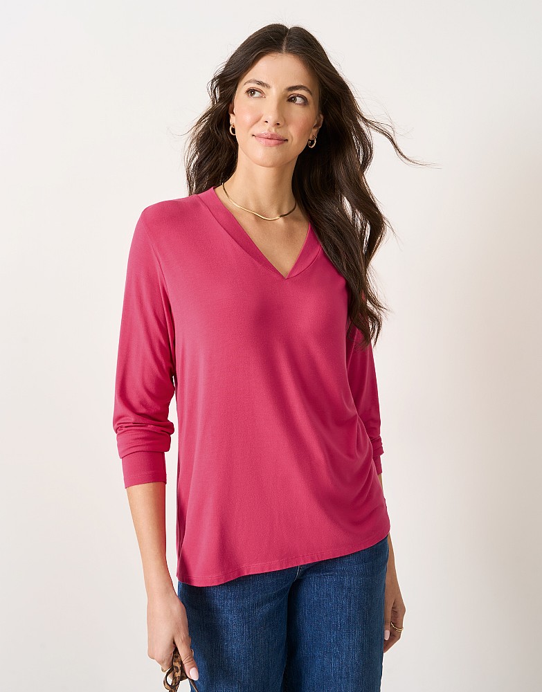 Modal V-Neck Top in Red