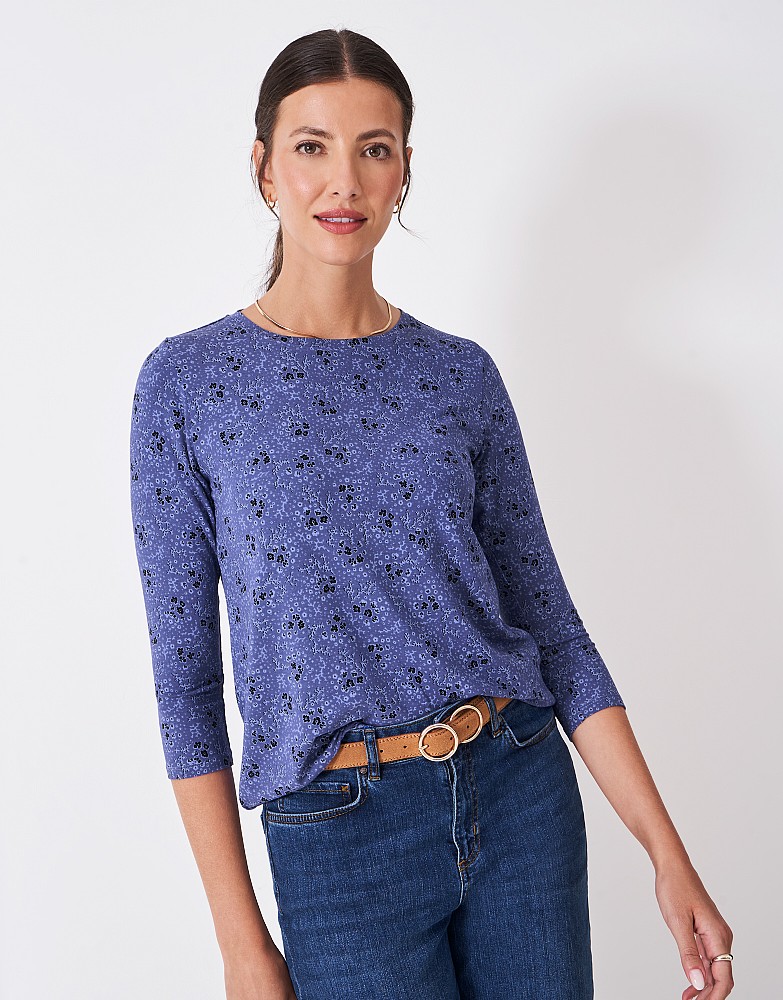 Printed Long Sleeve Top in Blue Floral