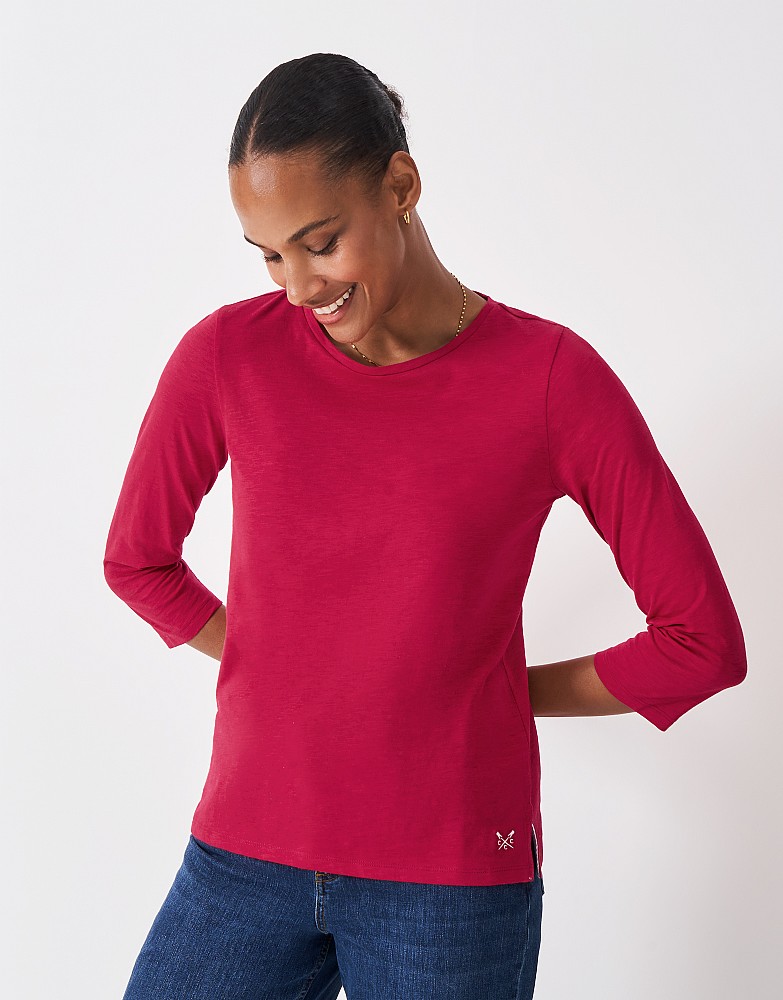 3/4 Sleeve Slub Crew Neck Tee in Red